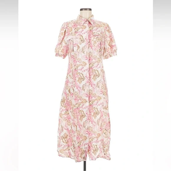 Significant Other Floral Printed Pink Puff Sleeve Midi Dress - Picture 8 of 10